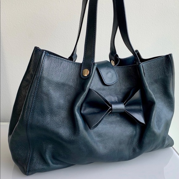 RED Valentino Navy Leather Bow Shoulder Bag - Vintage - Picture 3 of 9